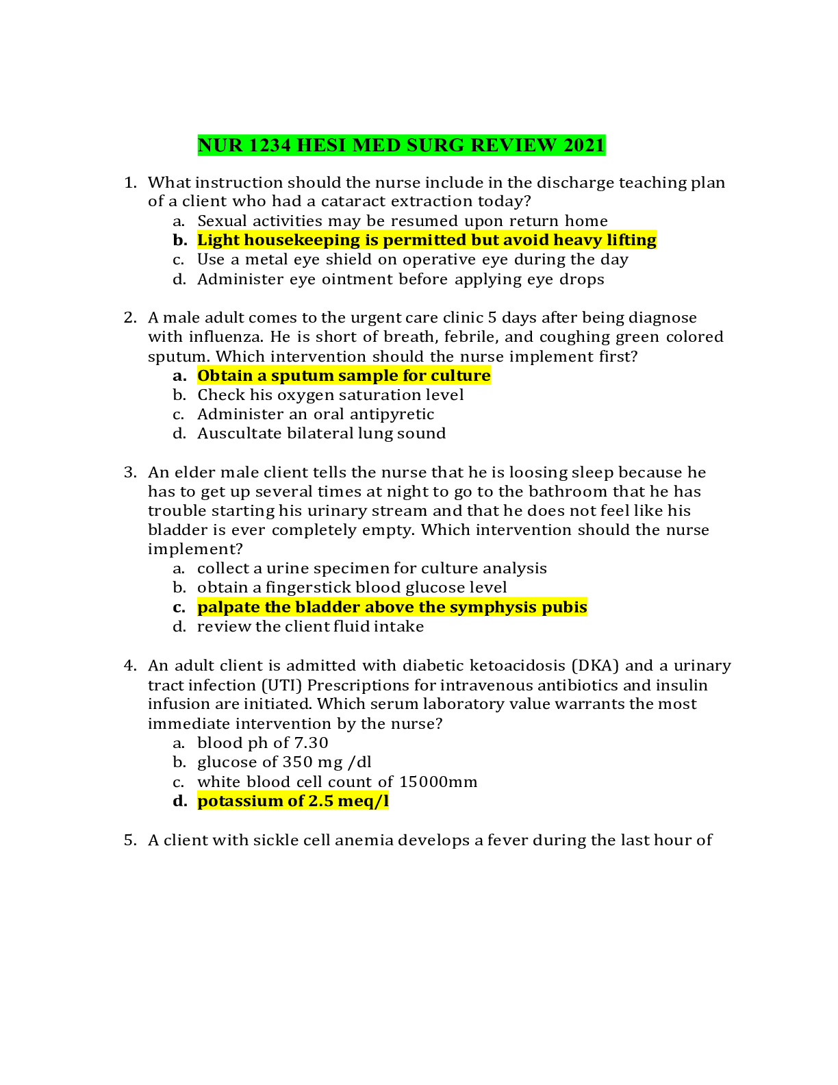 Recommended document preview for NUR 1234 HESI MED SURG REVIEW 2021